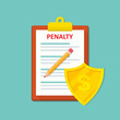 Penalty document icon with shield in a flat design. Vector illustration