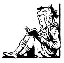 Young Girl Sitting & Reading, Recreation,  Vintage Engraving.