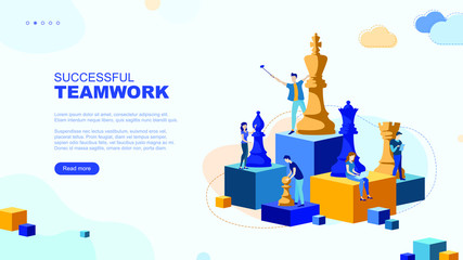 Trendy flat illustration. Successful teamwork page concept. Office workers planing business mechanism, analyze business strategy and exchange ideas.Template for your design works. Vector graphics.