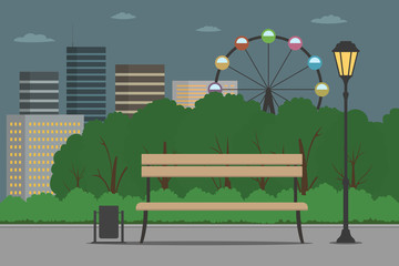 Sticker - City park with Ferris wheel. Night. Vector.