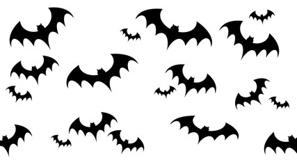 Flying black bat bilhouettes on white background