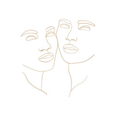 Abstract faces one line drawing. Continuous line, drawing of beauty faces of two womans. Portret minimalist style. Fashion concept, beauty minimalist, one line vector illustration