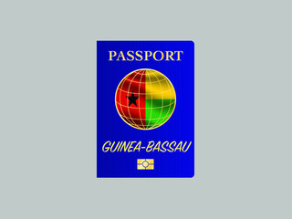 Guinea-Bissau  National flag with International Passport with biometric digital data chip, realistic blue cover, vector illustration for icon, logo, brand, travel agency