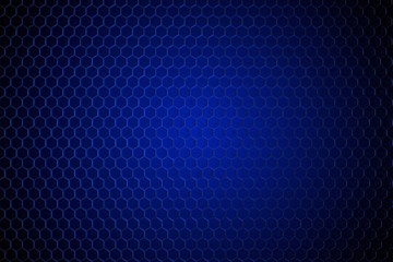 Texture. Background. Dark blue bee honeycombs. High-tech dark mesh with bright backlight.