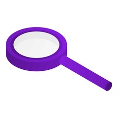 Poster - Purple magnifing glass icon. Isometric of purple magnifing glass vector icon for web design isolated on white background