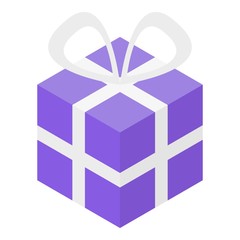 Poster - Purple gift box icon. Isometric of purple gift box vector icon for web design isolated on white background