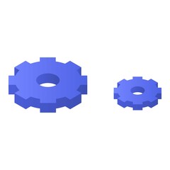 Poster - Blue gears wheels icon. Isometric of blue gears wheels vector icon for web design isolated on white background