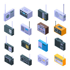 Canvas Print - Radio icons set. Isometric set of radio vector icons for web design isolated on white background