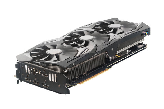 Modern computer graphics card isolated on white background
