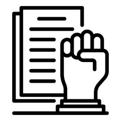 Poster - Document and clenched hand icon. Outline document and clenched hand vector icon for web design isolated on white background