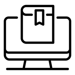Poster - Book in computer icon. Outline book in computer vector icon for web design isolated on white background