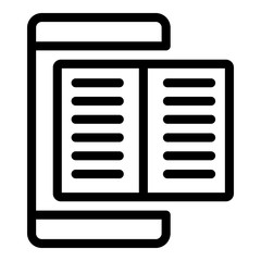 Poster - Open textbook on smartphone icon. Outline open textbook on smartphone vector icon for web design isolated on white background