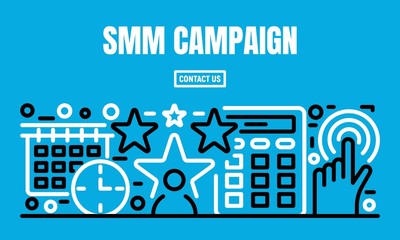 Poster - Blue SMM campaign banner. Outline illustration of blue SMM campaign vector banner for web design