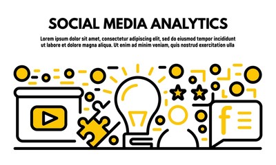 Poster - Social media analytics banner. Outline illustration of social media analytics vector banner for web design