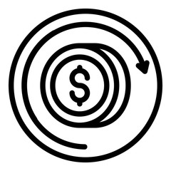 Poster - Coin and circular arrow icon. Outline coin and circular arrow vector icon for web design isolated on white background