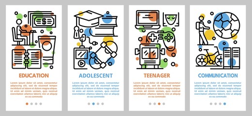 Wall Mural - Adolescent banner set. Outline set of adolescent vector banner for web design