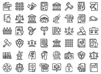 Canvas Print - Justice icons set. Outline set of justice vector icons for web design isolated on white background
