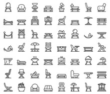 Garden Furniture Icons Set. Outline Set Of Garden Furniture Vector Icons For Web Design Isolated On White Background