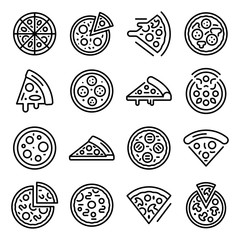 Poster - Pizza icons set. Outline set of pizza vector icons for web design isolated on white background