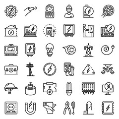 Poster - electrician service icons set. outline set of electrician service vector icons for web design isolat