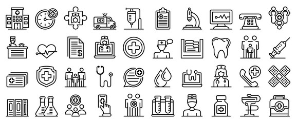 Poster - Family health clinic icons set. Outline set of family health clinic vector icons for web design isolated on white background