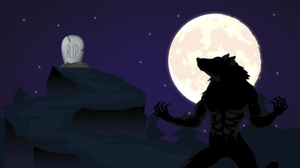 Poster - halloween dark scene with werewolf character