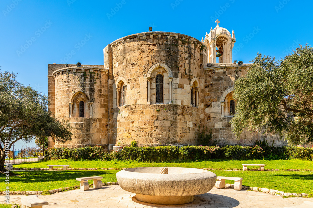 Medieval stone Church of St John the Baptist, Byblos, Jbeil, Lebanon - obrazy, fototapety, plakaty 