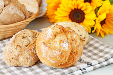 Sticker - Buns and breads on breakfast table.