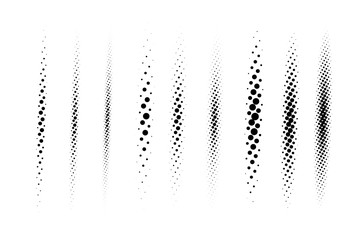 halftone vector divider lines set. circle dots linear gradient pattern textures isolated on white ba