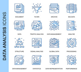Poster - thin line data analysis related vector icons set for website and mobile site and apps. outline icons