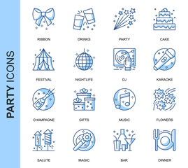 Poster - Thin Line Party Related Vector Icons Set for Website and Mobile Site and Apps. Outline icons design. Contains such Icons as Festival, Karaoke, Music and more. Linear Pictogram Pack.