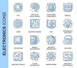 Poster - Thin Line Electronics Related Vector Icons Set for Website and Mobile Site and Apps. Outline icons design. Contains such Icons as CPU, Artificial Intelligence, Card and more. Linear Pictogram Pack.