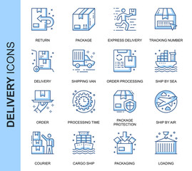 Leinwandbilder - Thin Line Delivery Related Vector Icons Set for Website and Mobile Site and Apps. Outline icons design. Contains such Icons as Express Delivery, Tracking Number Search and more. Linear Pictogram Pack.