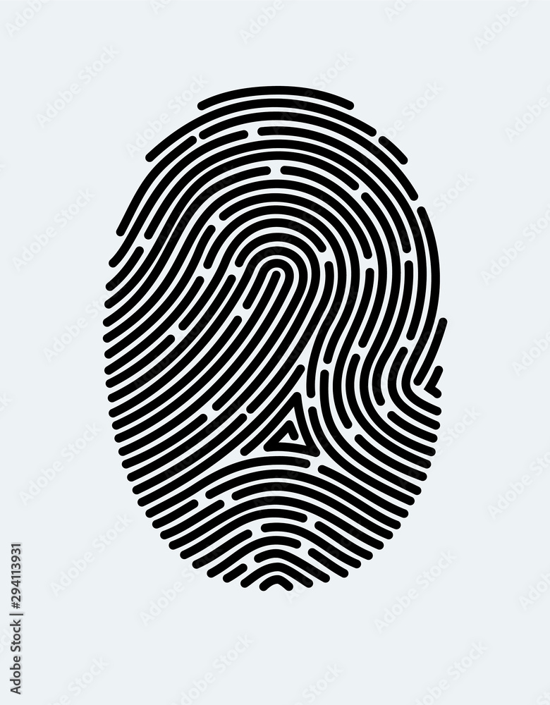 Fingerprint icon. Cyber security concept. Digital security authentication concept. Biometric authorization. Identification. Vector illustration black isolated fingerprint sign on white background - obrazy, fototapety, plakaty 