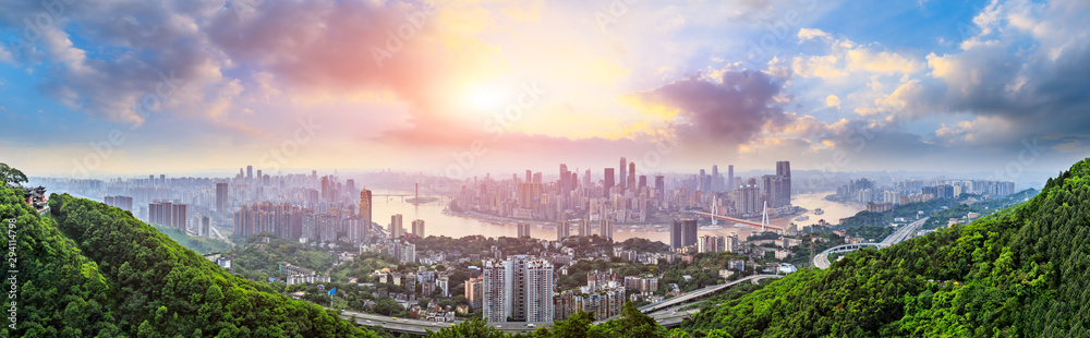 Sunset cityscape and skyline in Chongqing - obrazy, fototapety, plakaty 