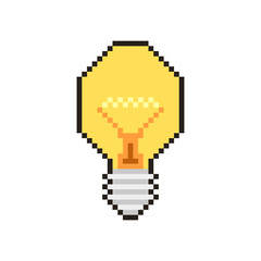 Poster - Vector pixel art. Lightbulb and idea for games and web. Vector illustration.
