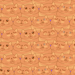 Wall Mural - kawaii sweet biscuit bun cat seamless pattern, cute cartoon funny characters, editable vector illustration for fabric, textile, decorations