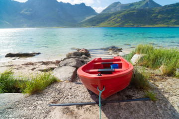 Wall Mural - red rowing boat