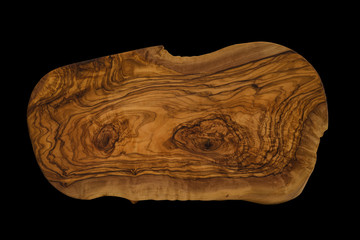 Canvas Print - olive wood cutting board isolated on black