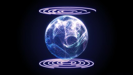 Aufkleber - Plasma Sphere Spin Digital Number Technology 4K Motion Running Developer Program Code Motion Background. 3D Graphic Earth Binary Encoding Statistics Big Data Analysis Concept Display.