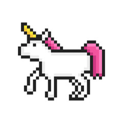 Poster - Vector pixel art. Unicorn for games and web. Vector illustration.