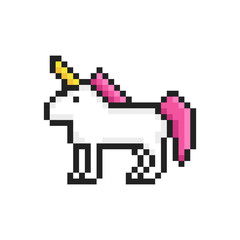 Poster - Vector pixel art. Unicorn for games and web. Vector illustration.