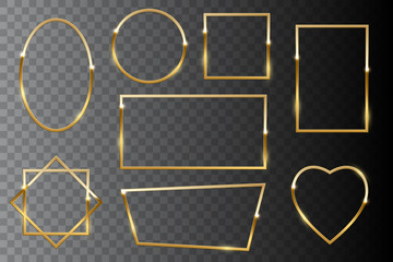 Poster - golden shiny frames isolated on dark transparent background. vector golden luxury realistic border s