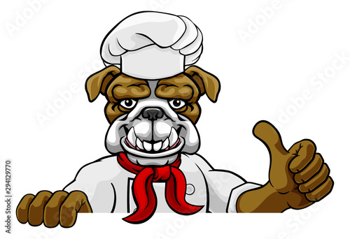A bulldog chef mascot carto...