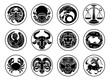 Zodiac horoscope astrology star signs icon symbols set