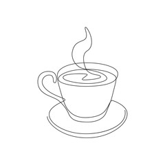 Wall Mural - vector one line illustration of a coffee or tea mug isolated on white.