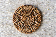 Decorative Wicker Stand On The Table, Closeup, Top View