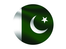Pakistan Waving National Flag With Inside Sticker Round Circke Isolated On White Background. Original Colors And Proportion. Vector Illustration, From Countries Flag Set