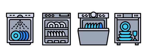 Poster - Dishwasher icons set. Outline set of dishwasher vector icons for web design isolated on white background