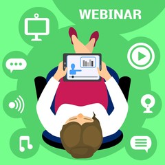 Poster - Tablet webinar concept banner. Flat illustration of tablet webinar vector concept banner for web design